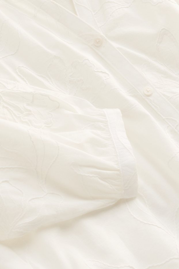 Damen - Bluse mit V-Ausschnitt - geblümt - strukturiert - weiß