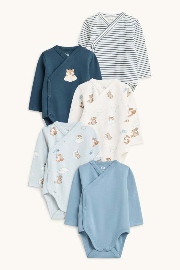 Baby Jungen - Multipack 5er - Waldtiere - Baby-Wickelbody - blau