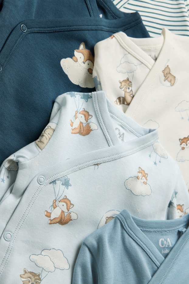 Baby Jungen - Multipack 5er - Waldtiere - Baby-Wickelbody - blau