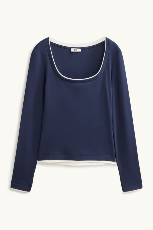 Women - Long sleeve top - slim fit - 2-in-1 look - dark blue
