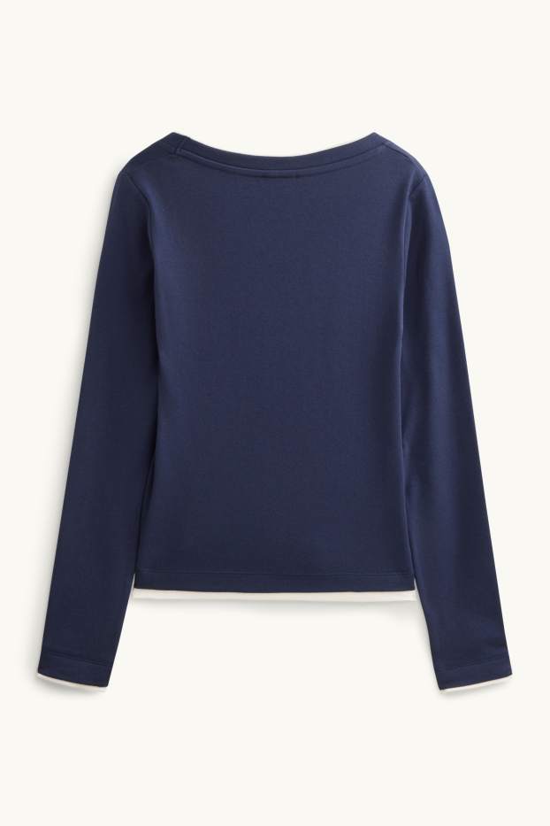 Women - Long sleeve top - slim fit - 2-in-1 look - dark blue