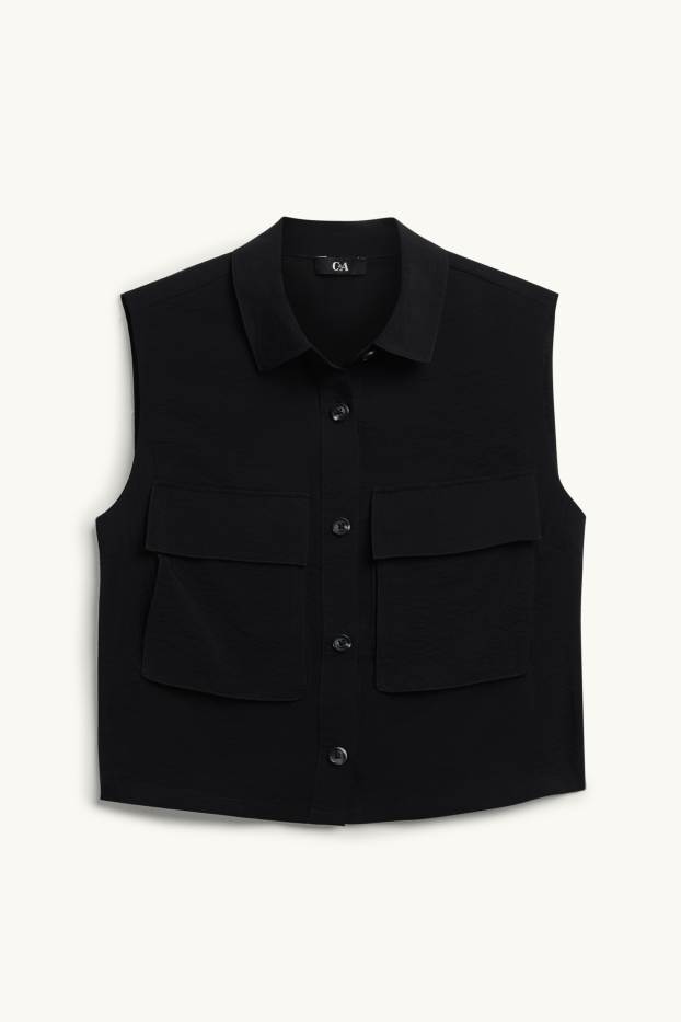 Femmes - Gilet sans manches - finition texturée - noir