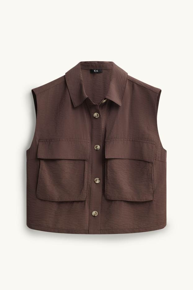 Donna - Gilet - tessuto tramato - marrone