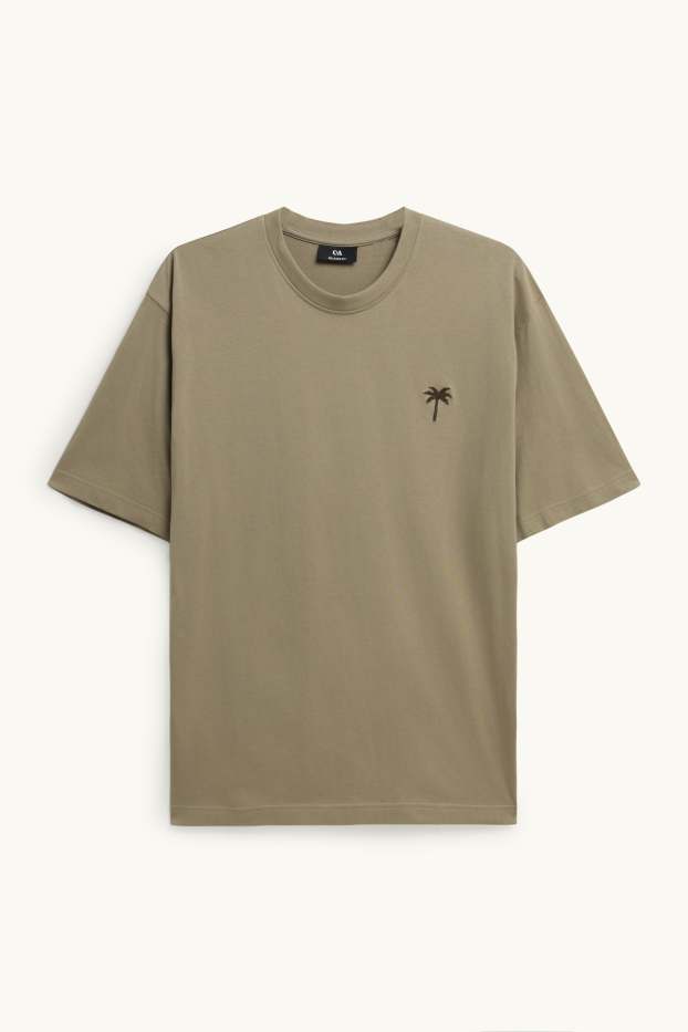 Heren - T-shirt - relaxed fit - lichtbruin