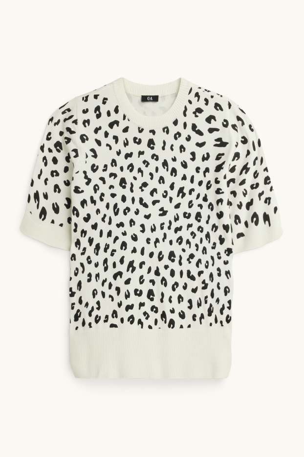 Donna - Maglione - a maniche corte - stampa leopardata - bianco / nero