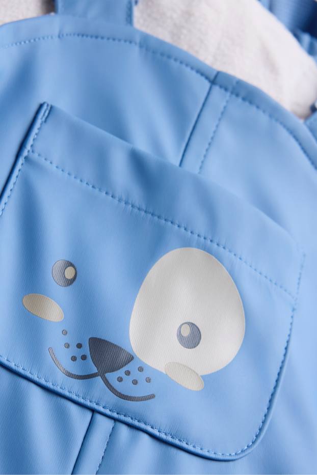 Baby: meisjes - Hondje - baby-regenbroek - gevoerd - waterdicht - lichtblauw