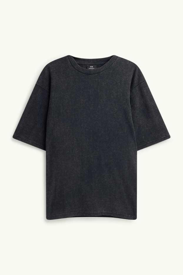 Herren - T-Shirt - Oversized - gerippt - schwarz