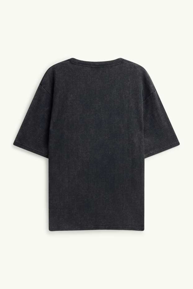 Herren - T-Shirt - Oversized - gerippt - schwarz