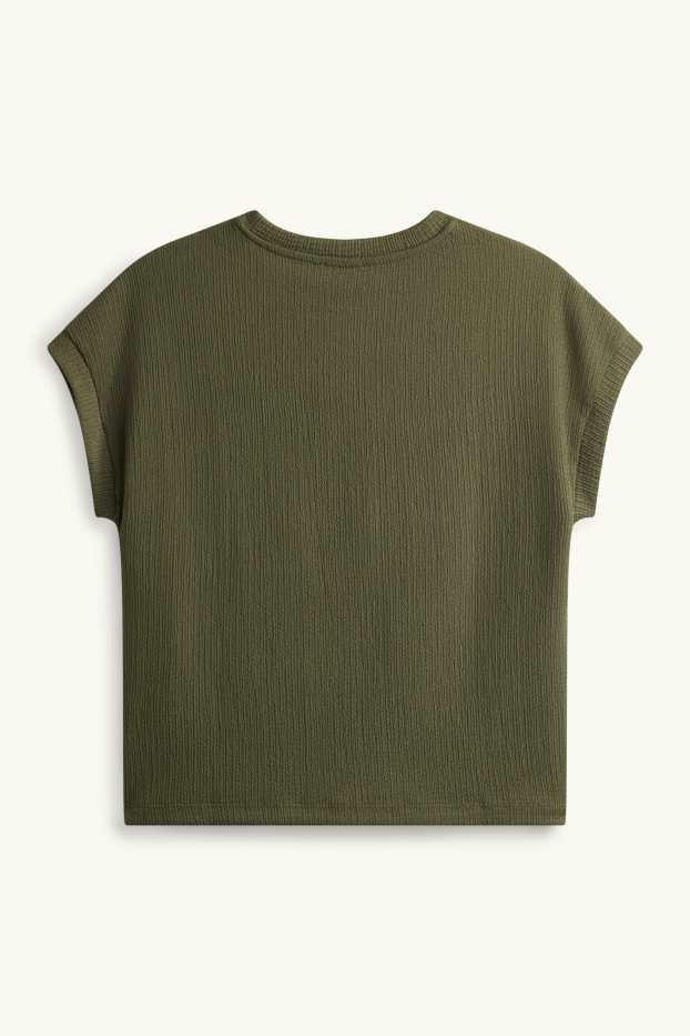 Dames - T-shirt - relaxed fit - met structuur - kaki
