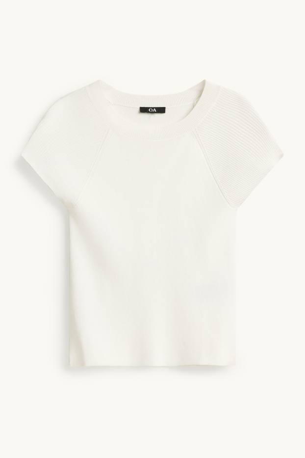 Dames - Gebreide trui - korte mouw - wit