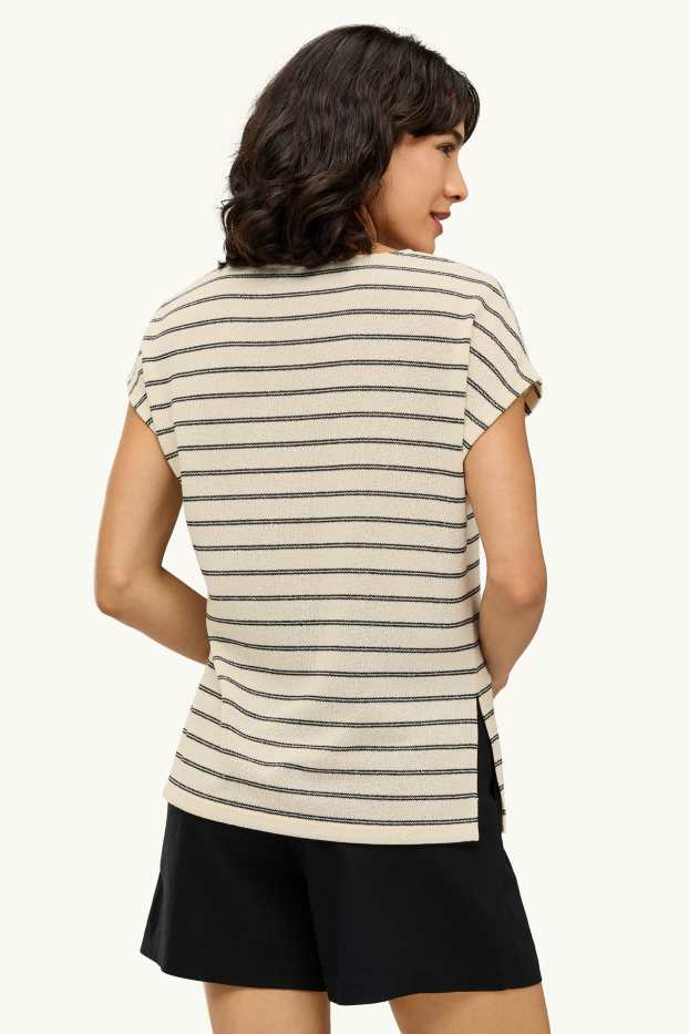 Dames - T-shirt - regular fit - gestreept - crème wit