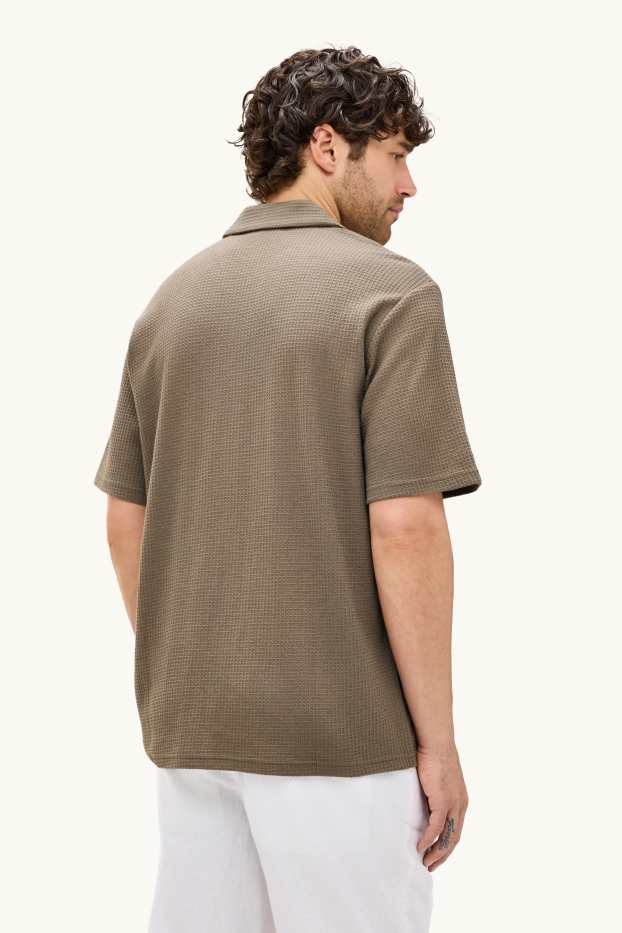 Pánské - Košile - loose fit - klopový límec - strukturovaná - hnědá