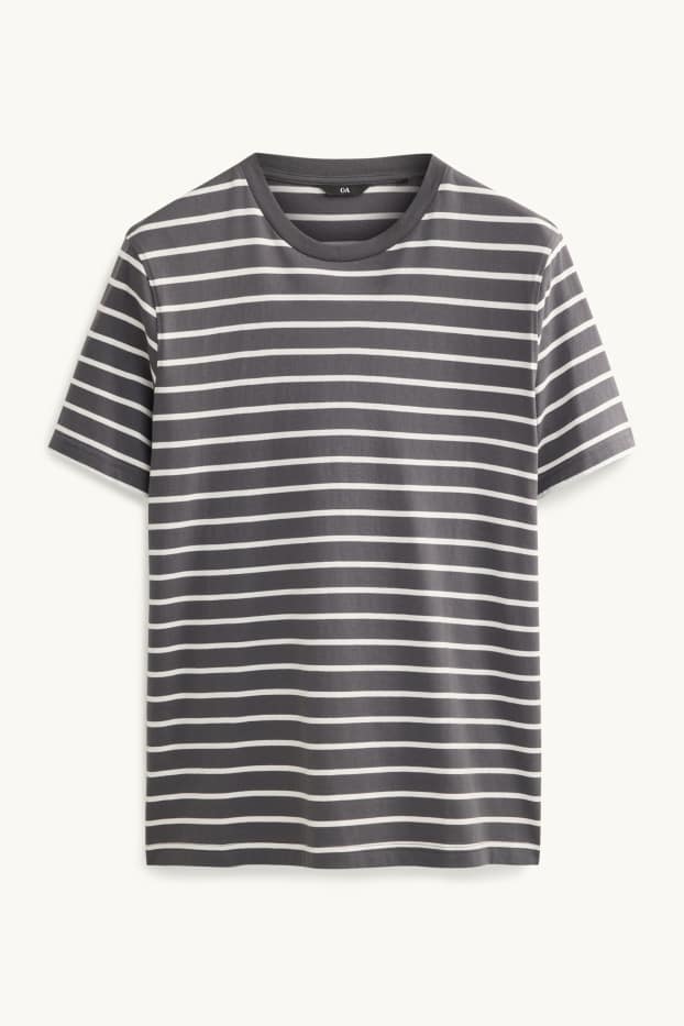 Bărbați - Tricou - regular fit - cu dungi - gri închis