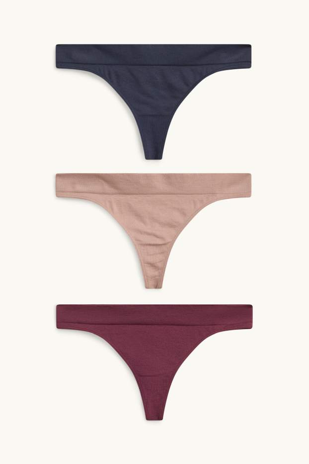 Femmes - Lot de 3 - strings - sans coutures - rouge foncé