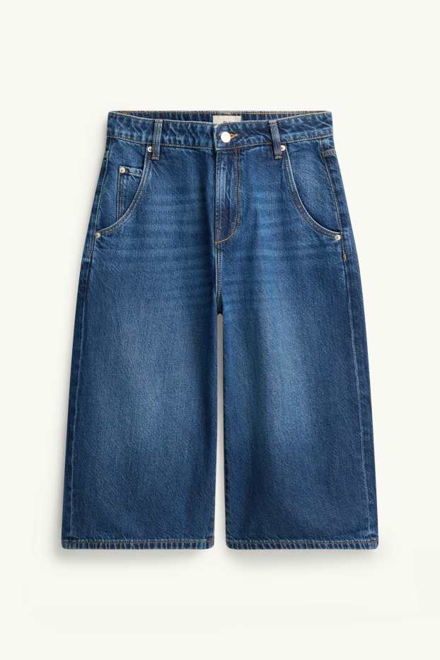 Damen - Jeans-Bermudas - High Waist - dunkeljeansblau