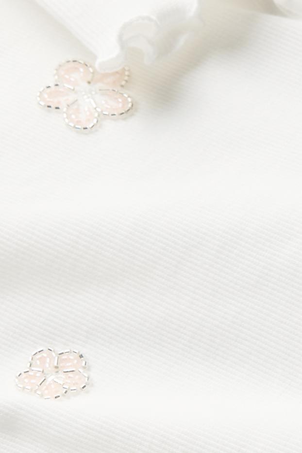 Děti - dívky - Květiny - tričko s krátkým rukávem - žebrované - bílá