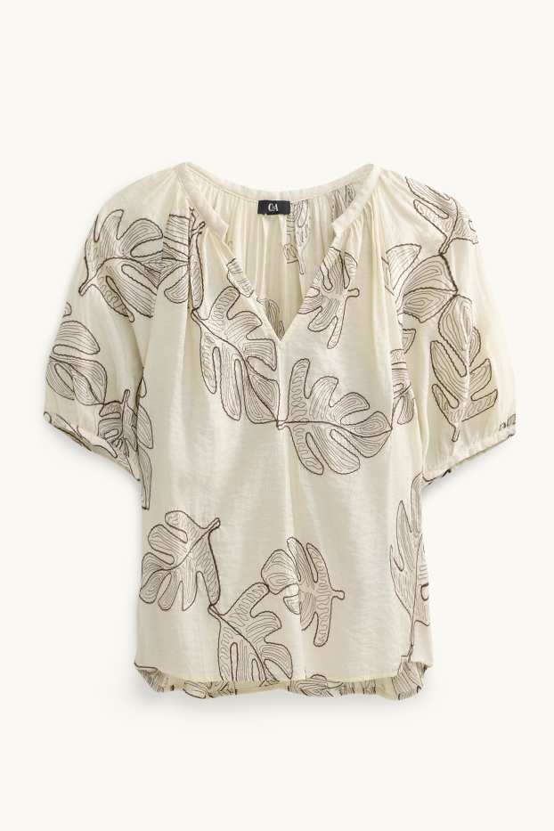 Mujer - Blusa con escote en pico - estampada - crema