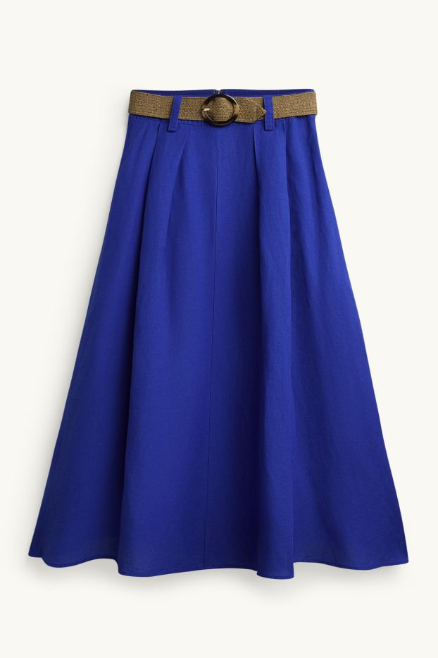 Damen - Rock mit Gürtel - Leinen-Mix - blau