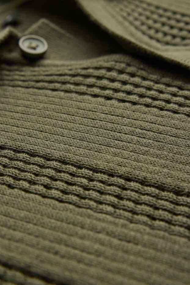 Uomo - Polo in maglia - relaxed fit - a coste - a righe - verde scuro