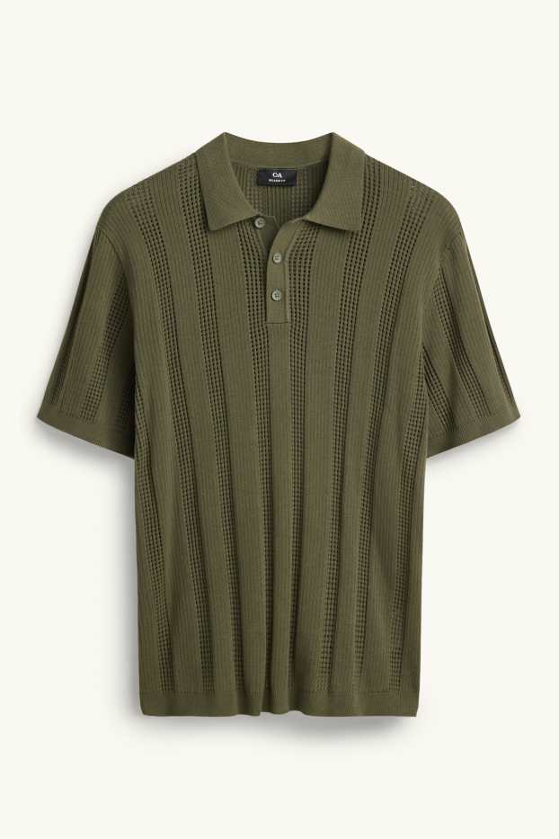 Uomo - Polo in maglia - relaxed fit - a coste - a righe - verde scuro