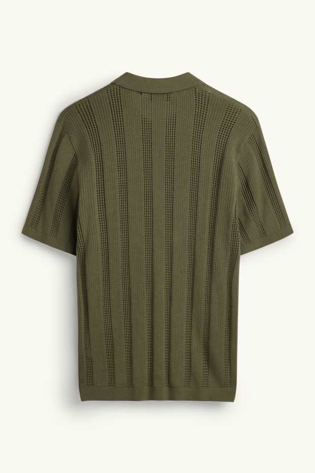 Uomo - Polo in maglia - relaxed fit - a coste - a righe - verde scuro
