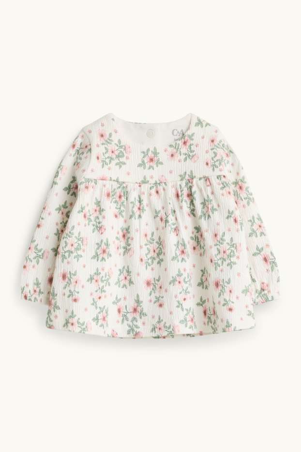 Bébés filles - Petites fleurs - tenue bébé - 3 pièces - blanc / rose