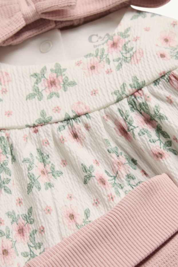 Bébés filles - Petites fleurs - tenue bébé - 3 pièces - blanc / rose