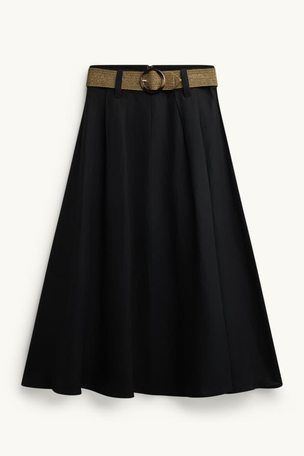 Femmes - Jupe avec ceinture - lin mélangé - noir