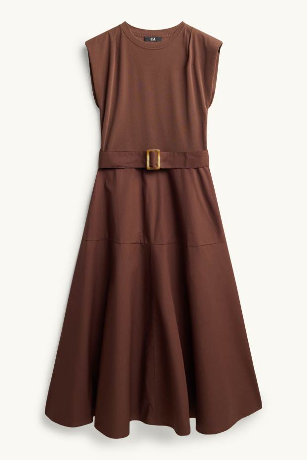 Femei - Rochie fit & flare cu curea - maro