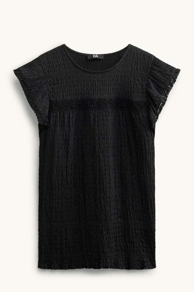 Damen - T-Shirt - Regular Fit - strukturiert - schwarz