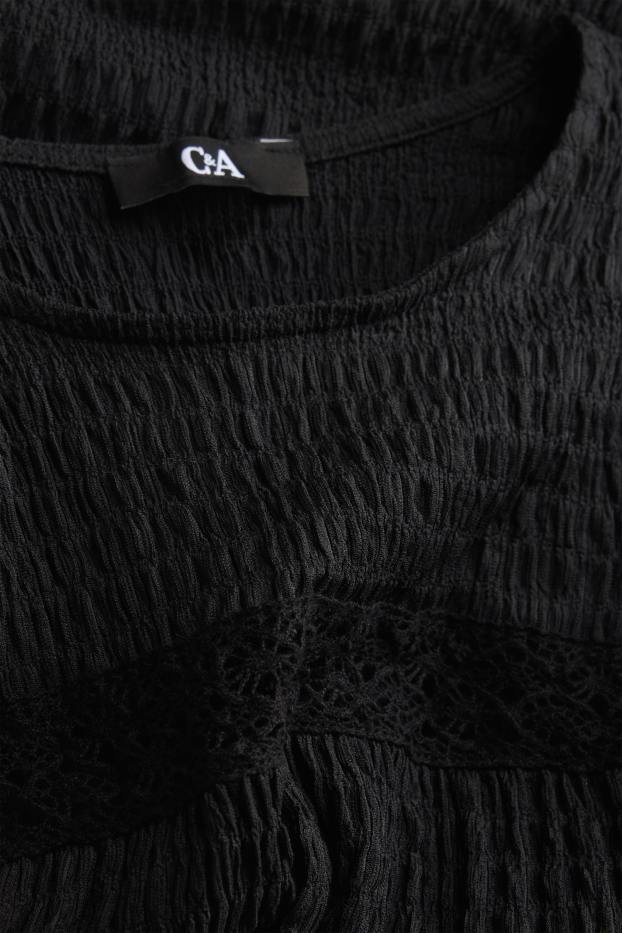 Damen - T-Shirt - Regular Fit - strukturiert - schwarz