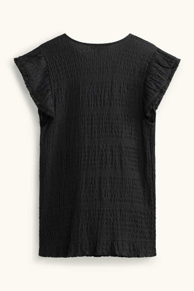 Damen - T-Shirt - Regular Fit - strukturiert - schwarz