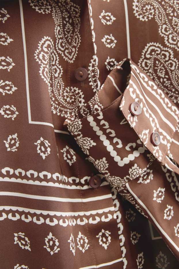 Damen - Bluse - gemustert - braun / cremeweiß