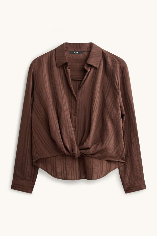 Dames - Blouse met knoop in de stof - donkerbruin