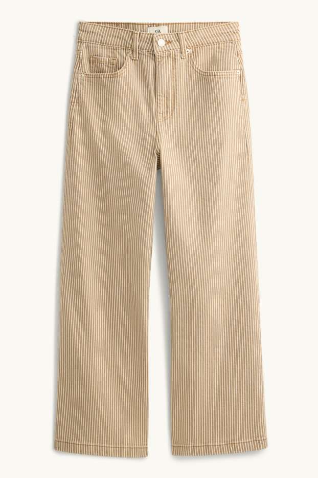 Dames - Kortere wide leg jeans - high waist - gestreept - lichtbruin