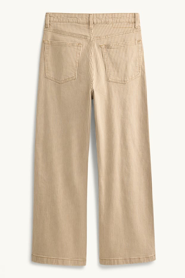 Dames - Kortere wide leg jeans - high waist - gestreept - lichtbruin