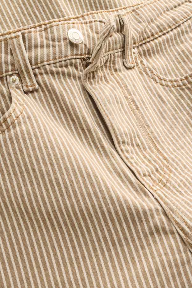 Dames - Kortere wide leg jeans - high waist - gestreept - lichtbruin