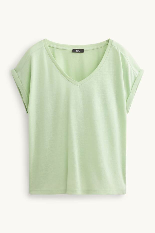 Femei - Tricou cu decolteu în V - relaxed fit - verde deschis