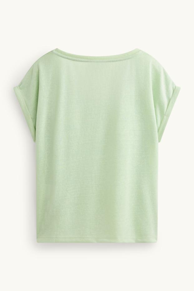 Femei - Tricou cu decolteu în V - relaxed fit - verde deschis