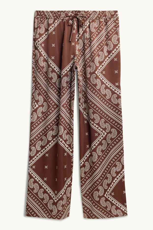 Dona - Pantalons de tela - mid waist - wide leg - amb motiu - marró