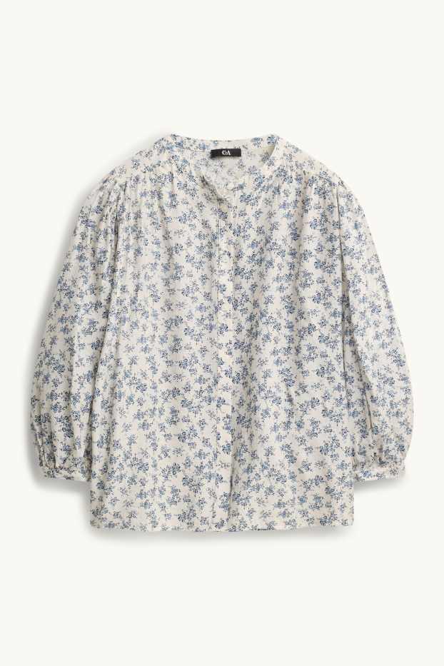 Damen - Bluse - geblümt - blau / weiß
