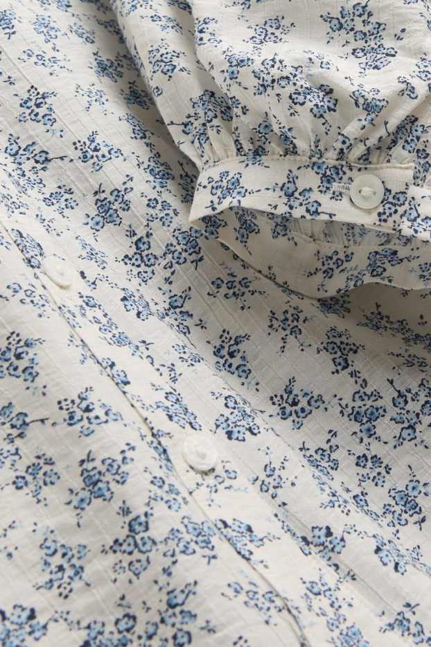 Damen - Bluse - geblümt - blau / weiß