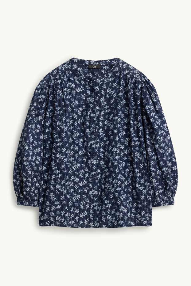 Damen - Bluse - geblümt - blau / weiß