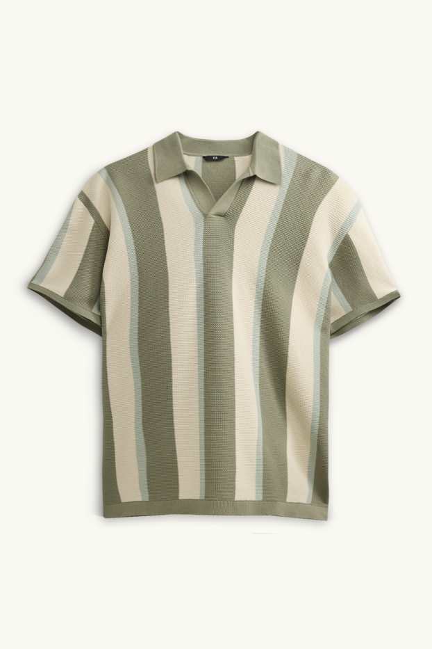 Herren - Strick-Poloshirt - Regular Fit - gestreift - strukturiert - grün