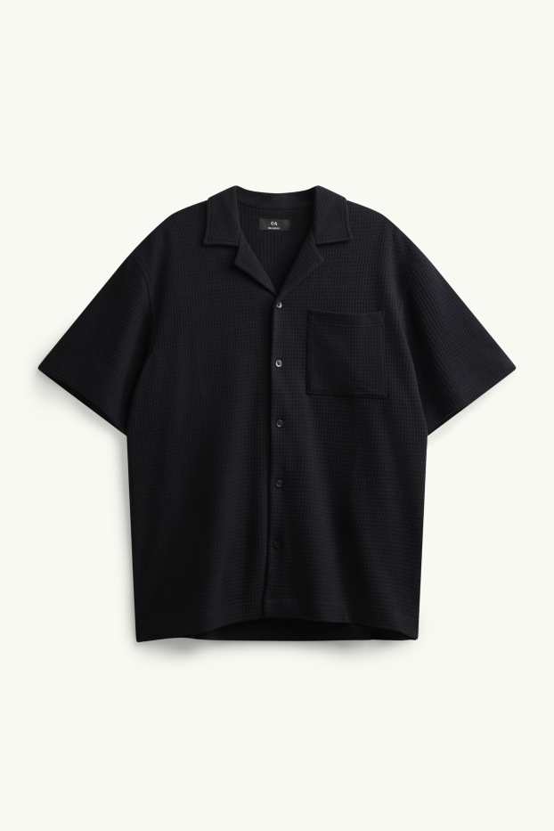 Hommes - Chemise - relaxed fit - col à revers - finition texturée - noir