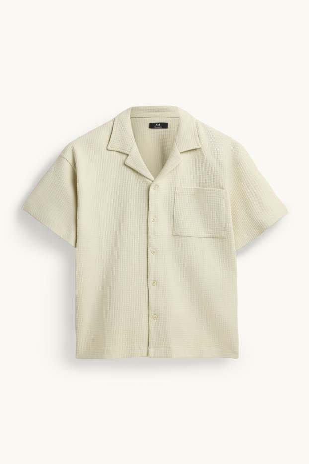 Hommes - Chemise - relaxed fit - col à revers - finition texturée - crème