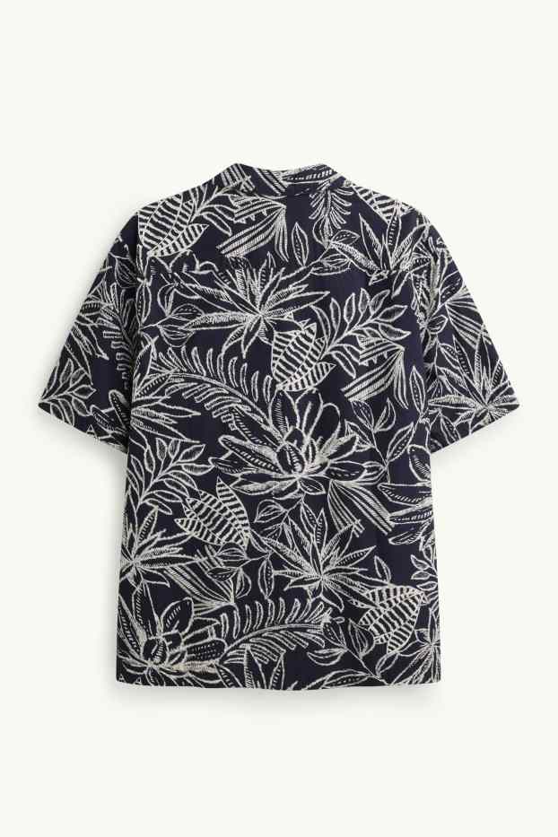 Pánské - Košile - regular fit - klopový límec - se vzorem - tmavomodrá