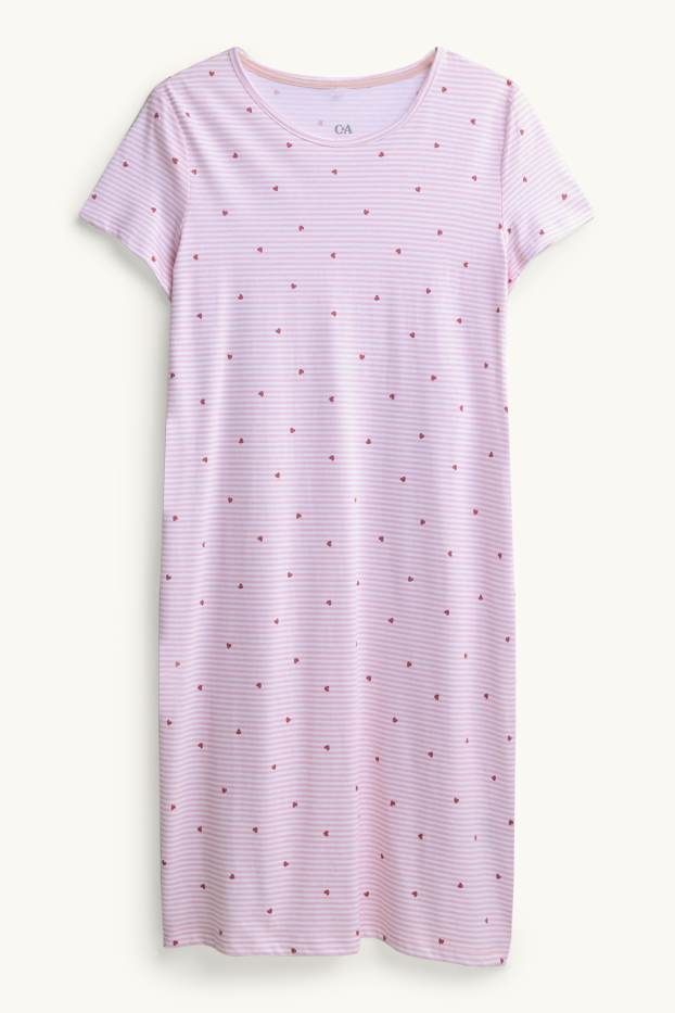 Damen - Nachthemd - gestreift - gemustert - rosa