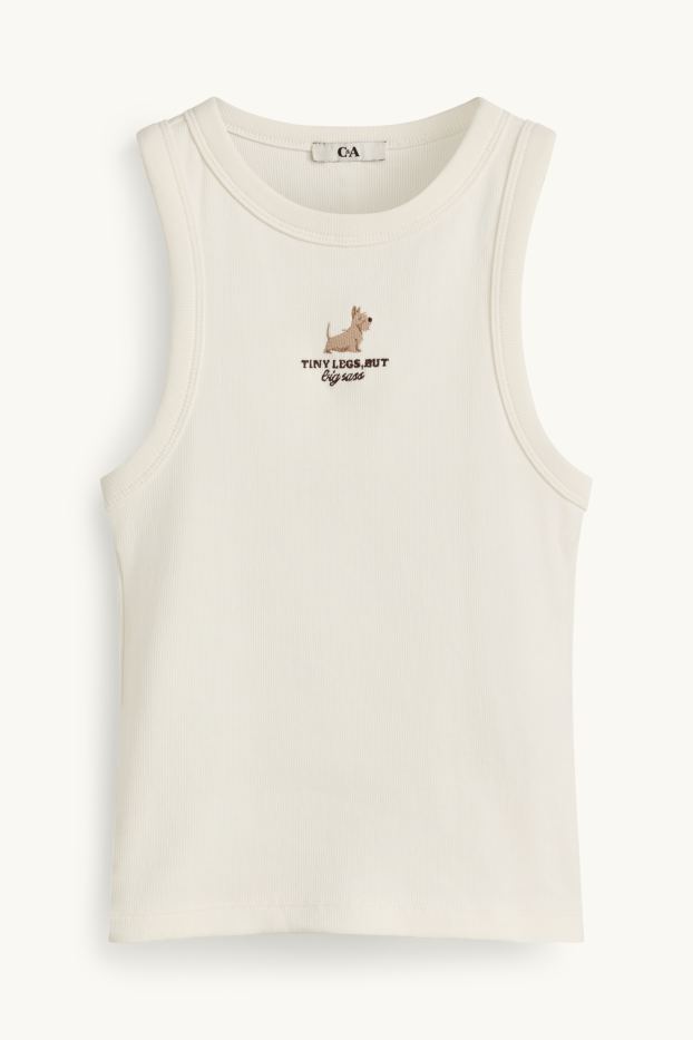 Dames - Top - geribd - wit
