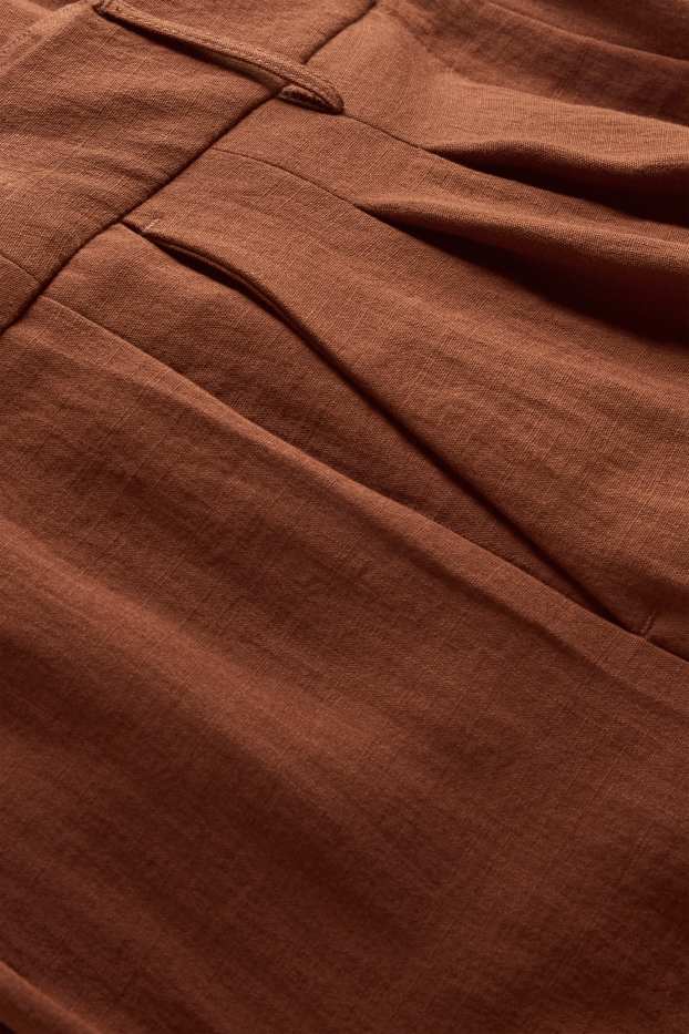 Dámské - Plátěné kalhoty - high waist - wide leg - hnědá